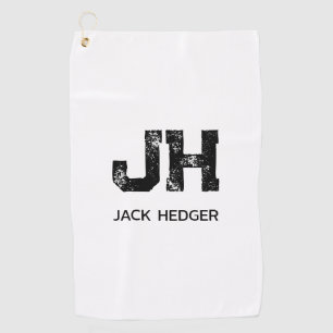MINIMALIST BLACK TWO LETTER MONOGRAM NAME WHITE GOLF TOWEL