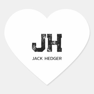 MINIMALIST BLACK TWO LETTER MONOGRAM NAME WHITE HEART STICKER