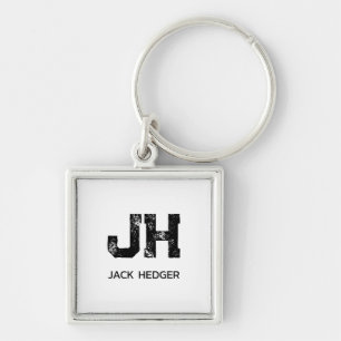 MINIMALIST BLACK TWO LETTER MONOGRAM NAME WHITE KEY RING