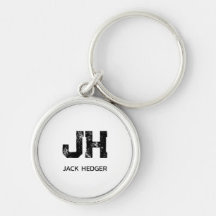 MINIMALIST BLACK TWO LETTER MONOGRAM NAME WHITE KEY RING