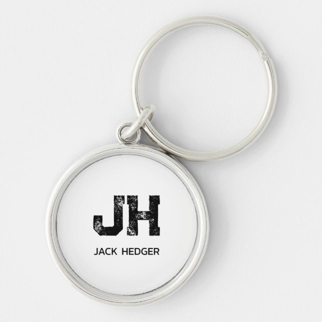 MINIMALIST BLACK TWO LETTER MONOGRAM NAME WHITE KEY RING (Front)