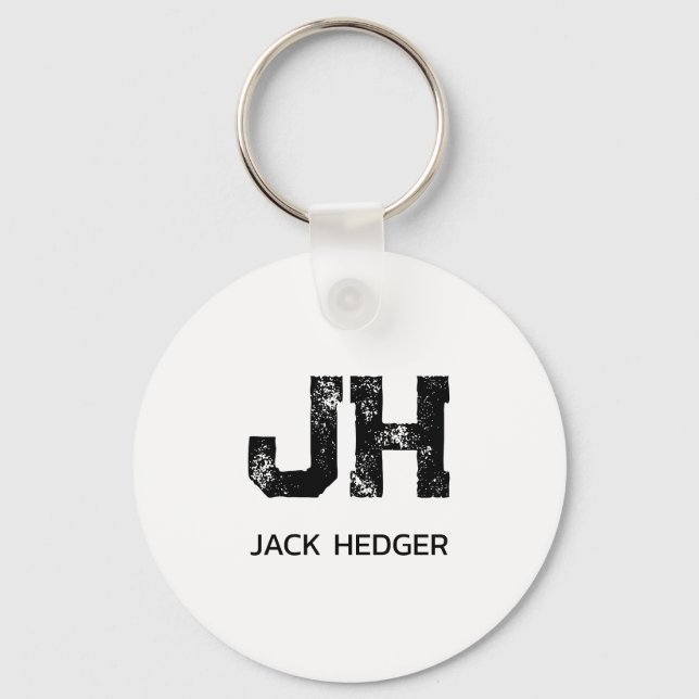MINIMALIST BLACK TWO LETTER MONOGRAM NAME WHITE KEY RING (Front)
