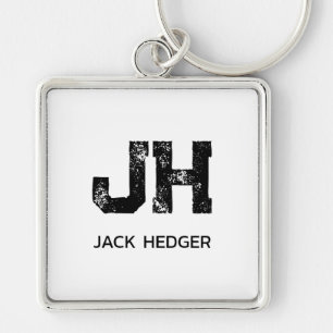 MINIMALIST BLACK TWO LETTER MONOGRAM NAME WHITE KEY RING
