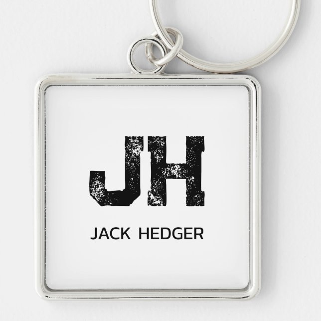 MINIMALIST BLACK TWO LETTER MONOGRAM NAME WHITE KEY RING (Front)