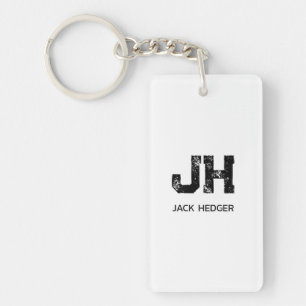 MINIMALIST BLACK TWO LETTER MONOGRAM NAME WHITE KEY RING