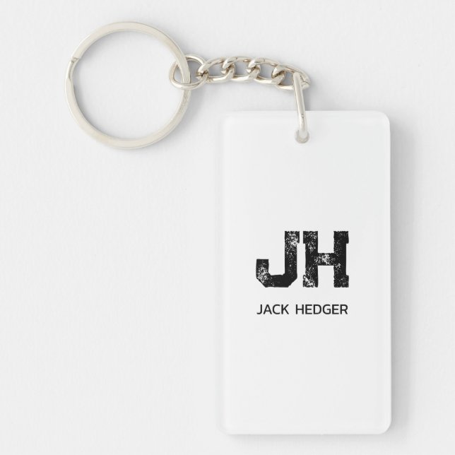 MINIMALIST BLACK TWO LETTER MONOGRAM NAME WHITE KEY RING (Front)