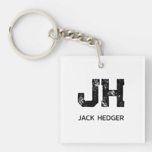 MINIMALIST BLACK TWO LETTER MONOGRAM NAME WHITE KEY RING