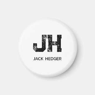 MINIMALIST BLACK TWO LETTER MONOGRAM NAME WHITE MAGNET