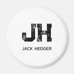 MINIMALIST BLACK TWO LETTER MONOGRAM NAME WHITE MAGNET