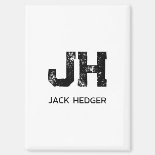 MINIMALIST BLACK TWO LETTER MONOGRAM NAME WHITE MAGNET