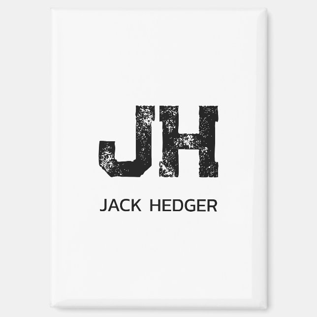 MINIMALIST BLACK TWO LETTER MONOGRAM NAME WHITE MAGNET (Front)