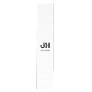 MINIMALIST BLACK TWO LETTER MONOGRAM NAME WHITE MEDIUM TABLE RUNNER