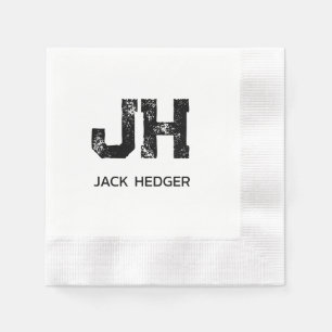 MINIMALIST BLACK TWO LETTER MONOGRAM NAME WHITE NAPKIN