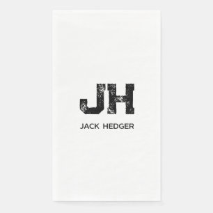 MINIMALIST BLACK TWO LETTER MONOGRAM NAME WHITE NAPKIN