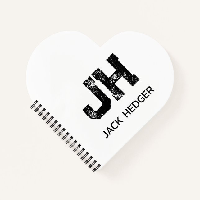 MINIMALIST BLACK TWO LETTER MONOGRAM NAME WHITE NOTEBOOK (Front)