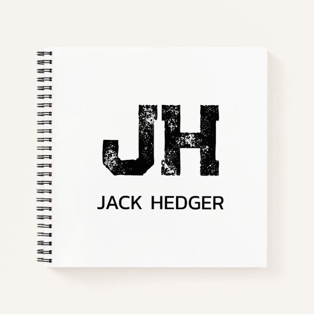 MINIMALIST BLACK TWO LETTER MONOGRAM NAME WHITE NOTEBOOK (Front)