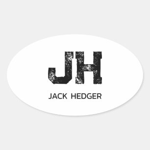 MINIMALIST BLACK TWO LETTER MONOGRAM NAME WHITE OVAL STICKER
