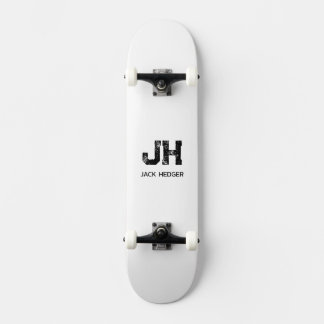 MINIMALIST BLACK TWO LETTER MONOGRAM NAME WHITE SKATEBOARD