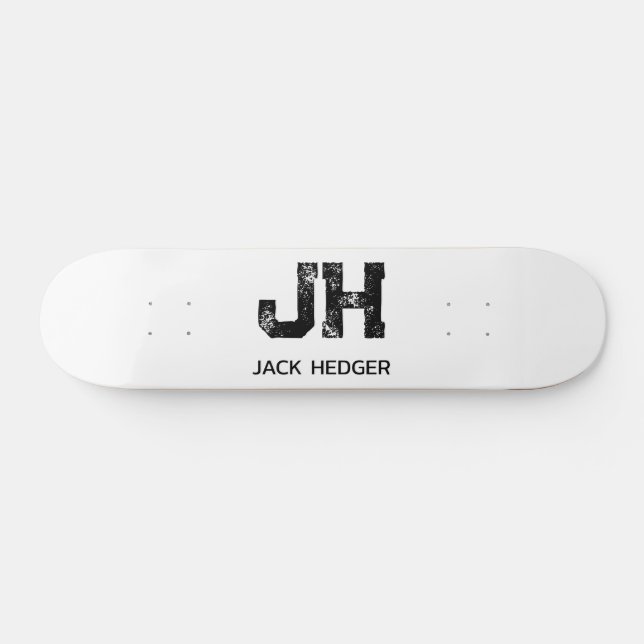 MINIMALIST BLACK TWO LETTER MONOGRAM NAME WHITE SKATEBOARD (Horz)