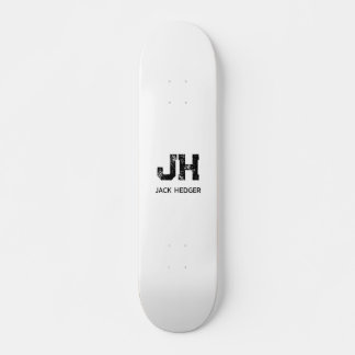 MINIMALIST BLACK TWO LETTER MONOGRAM NAME WHITE SKATEBOARD