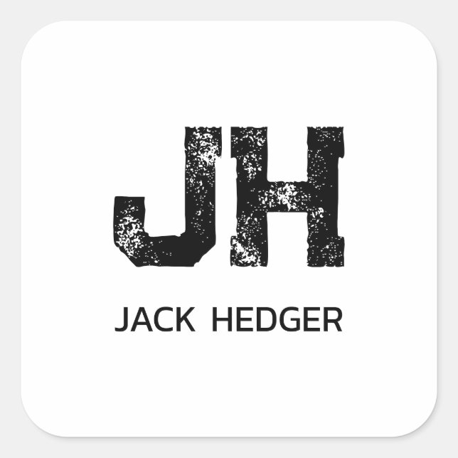 MINIMALIST BLACK TWO LETTER MONOGRAM NAME WHITE SQUARE STICKER (Front)