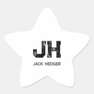 MINIMALIST BLACK TWO LETTER MONOGRAM NAME WHITE STAR STICKER