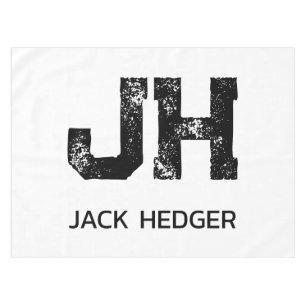 MINIMALIST BLACK TWO LETTER MONOGRAM NAME WHITE TABLECLOTH