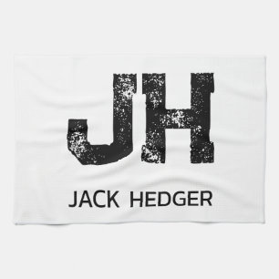 MINIMALIST BLACK TWO LETTER MONOGRAM NAME WHITE TEA TOWEL