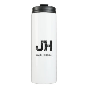 MINIMALIST BLACK TWO LETTER MONOGRAM NAME WHITE THERMAL TUMBLER