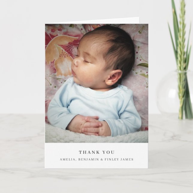 Minimalist Black Typography Baby Photo Folded  Thank You Card (Front)