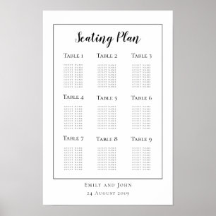 Minimalist Black Typography/border Seating Plan Poster