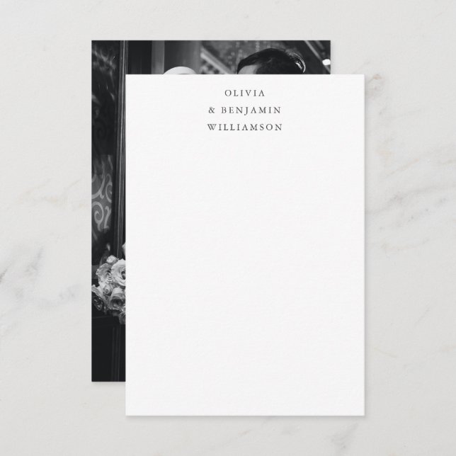 Minimalist Black Typography Photo Wedding Names  Thank You Card (Front/Back)