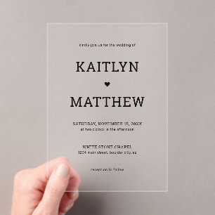 Minimalist Black Typography with Heart Wedding Acrylic Invitations