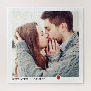 Minimalist Black Typography with Red Heart Photo Jigsaw Puzzle