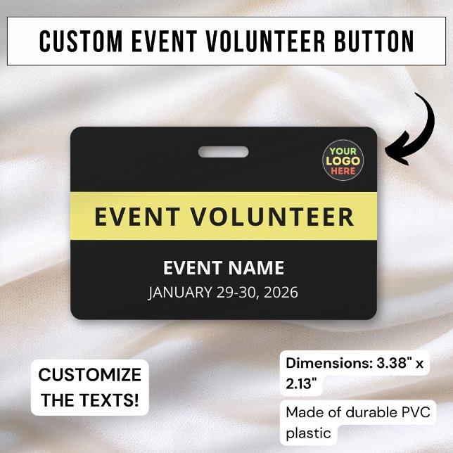 Minimalist Black Volunteer Event Name Custom Logo ID Badge (Creator Uploaded)