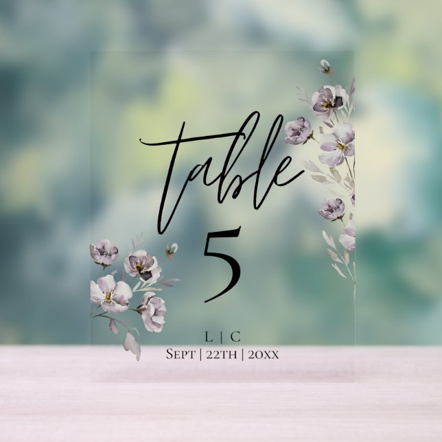 Minimalist black watercolor table number acrylic sign (Neutral)