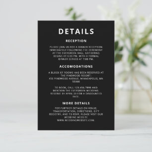 Minimalist Black Wedding Accomodation Details Enclosure Card