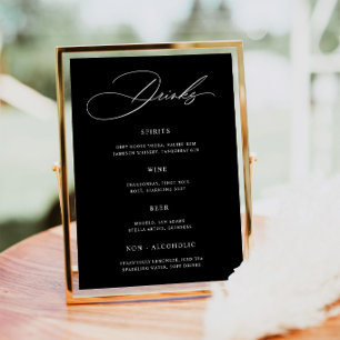 Minimalist Black Wedding Bar Menu Poster