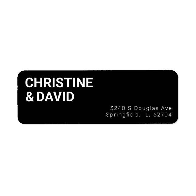 Minimalist Black Wedding Couple Return Address Label (Front)