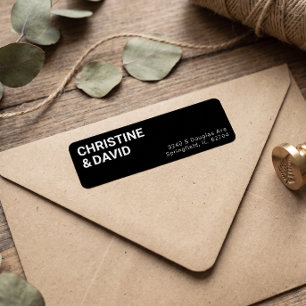 Minimalist Black Wedding Couple Return Address Label