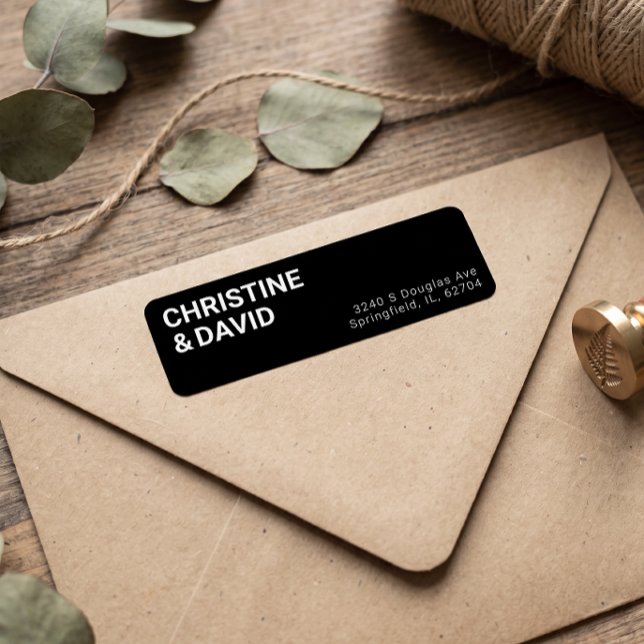 Minimalist Black Wedding Couple Return Address Label (Creator Uploaded)