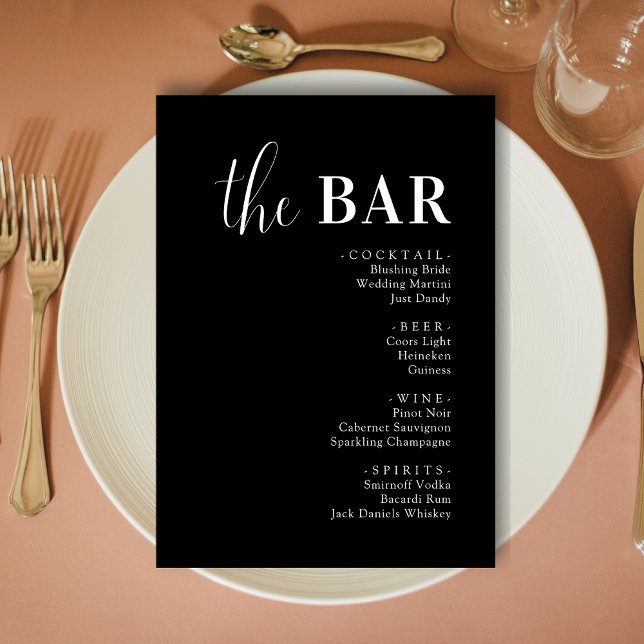 Minimalist Black Wedding Drinks Bar Menu Cards (Creator Uploaded)