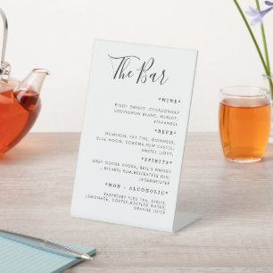 Minimalist Black Wedding Drinks Menu Pedestal Sign