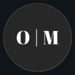 Minimalist Black Wedding Initials. Modern Monogram Classic Round Sticker<br><div class="desc">A sleek and modern wedding sticker featuring your initials in bold serif typography on a deep black background. This minimalist round seal adds a refined, editorial look to your stationery and decor. Use it to seal envelopes, wrap belly bands, label favors, welcome bags, or gift packaging. Perfect for modern, chic,...</div>