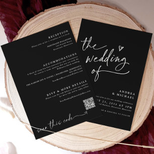 Minimalist Black Wedding Modern QR Code Elegant Invitation