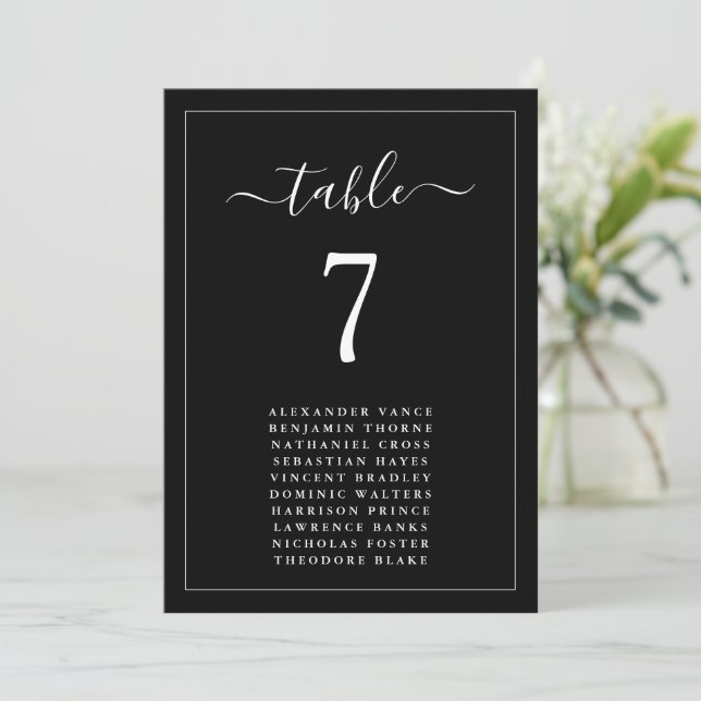 Minimalist Black wedding Seating Chart Table Cards (Standing Front)