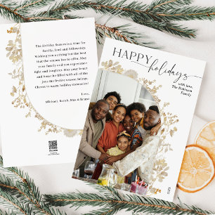 Minimalist Black White 1 Photo Holiday Card 