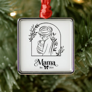 Minimalist Black & White 1st Mother's Day Est. Metal Ornament