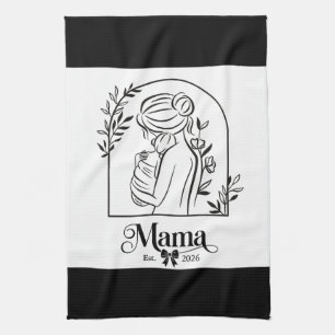Minimalist Black & White 1st Mother's Day Est. Tea Towel