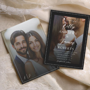 Minimalist Black & White 2 Photo Formal Wedding Invitation